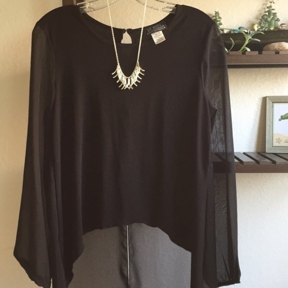 $10 SALE HiLo Asymmetrical Dress Blouse Top ROBIN SemiSheer Date Holiday Party